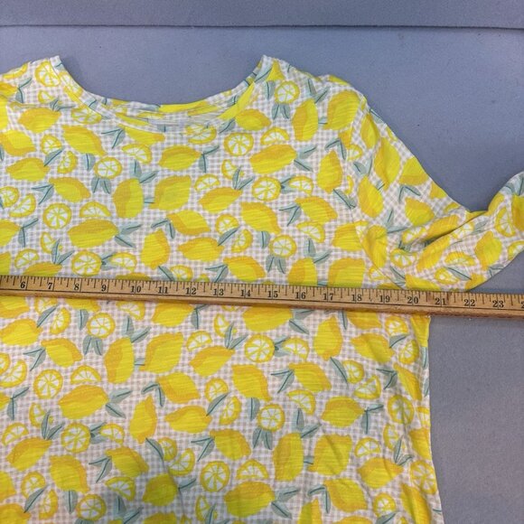 Lands End Slub Jersey 3/4 Sleeve Top Lemon Print SZ Medium 10-12 Summer, Comfort - Picture 5 of 10
